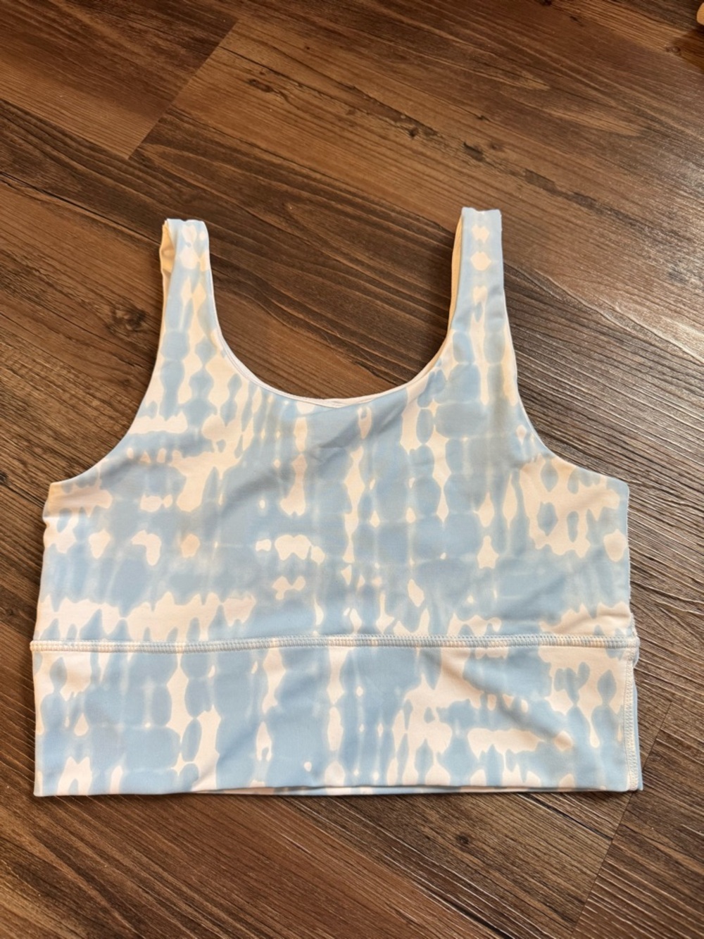 Light Blue & White Tie-Dye Scoop longline sports bra